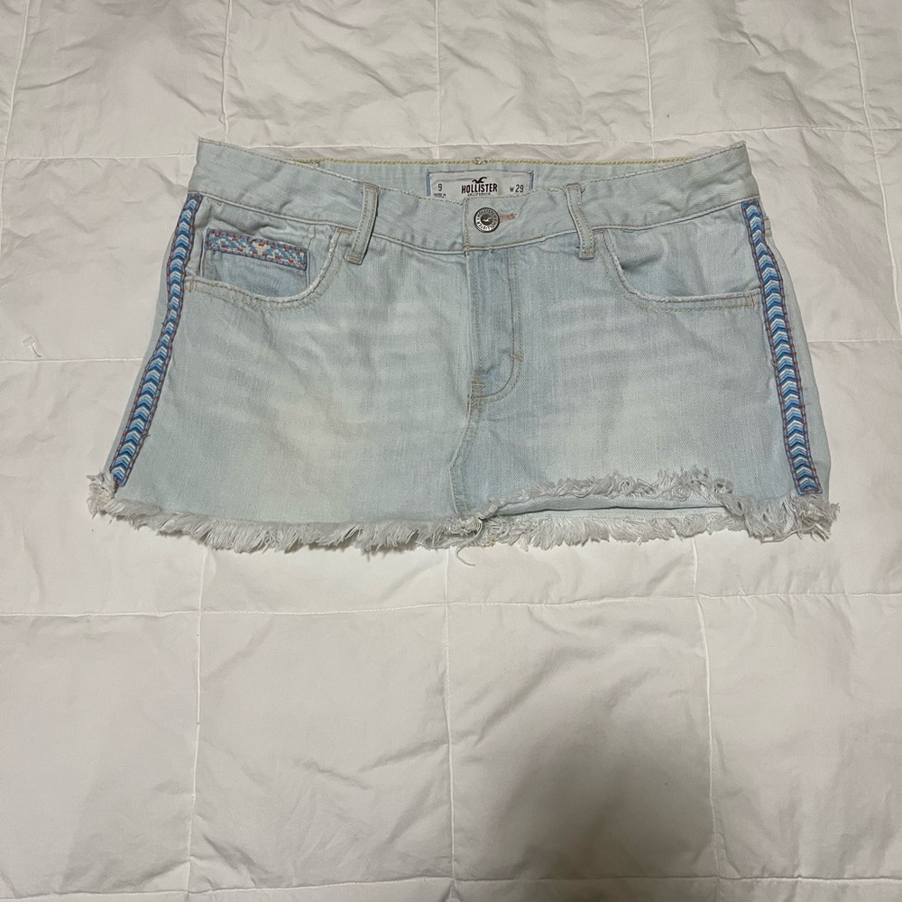 Hollister Light Blue  Denim Mini Skirt with Braided Trim